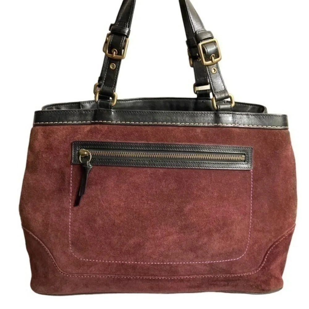 Vintage Coach 7477 Suede Tassel Satchel Bag burgundy/purple